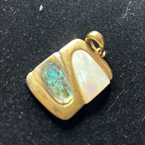 Vintage Mother of Pearl Goldtone and Abalone Pendant #2722